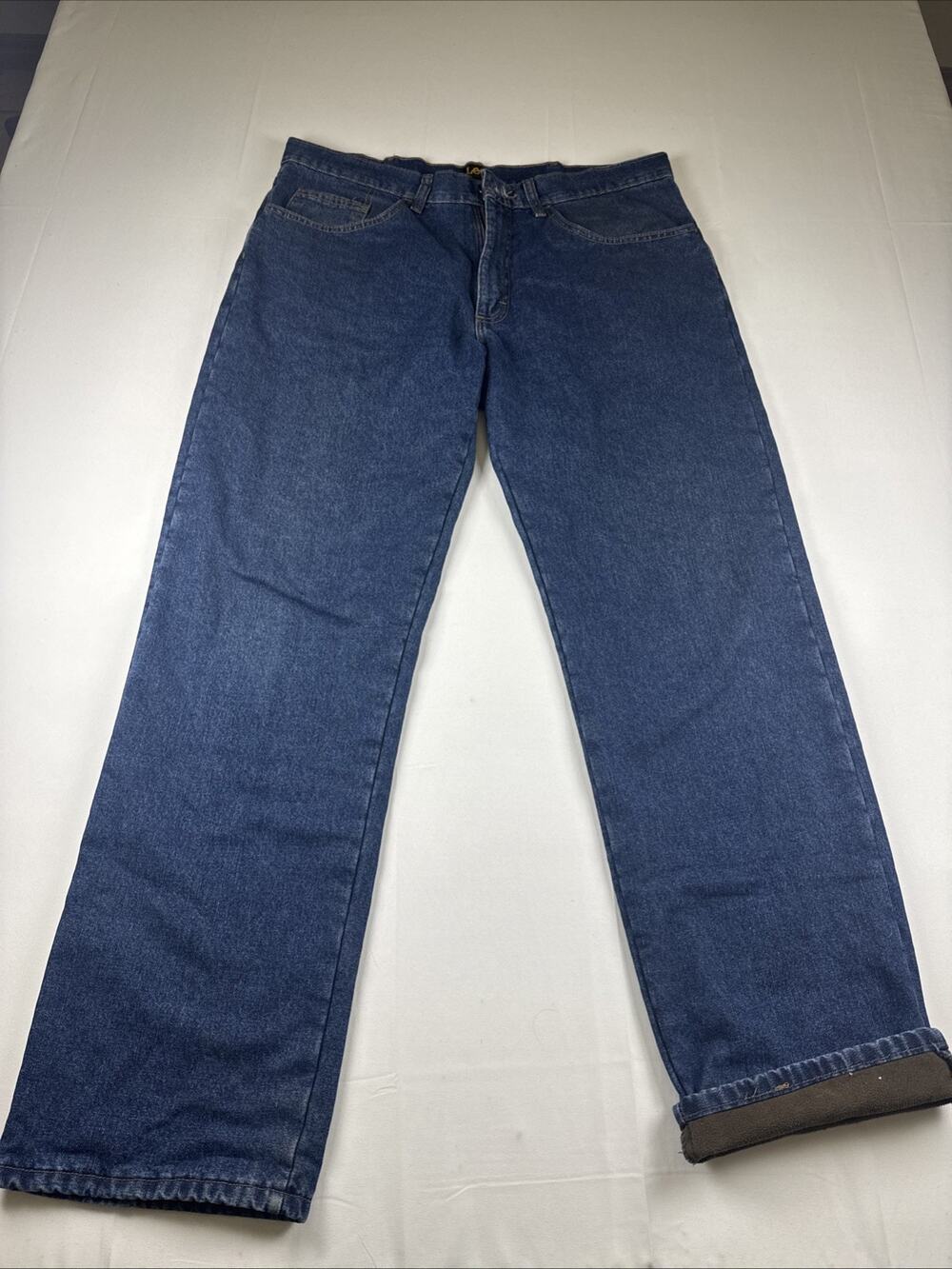 Lee Jeans Mens 36x32 Fleece Lined Denim Work Pants Blue Straight